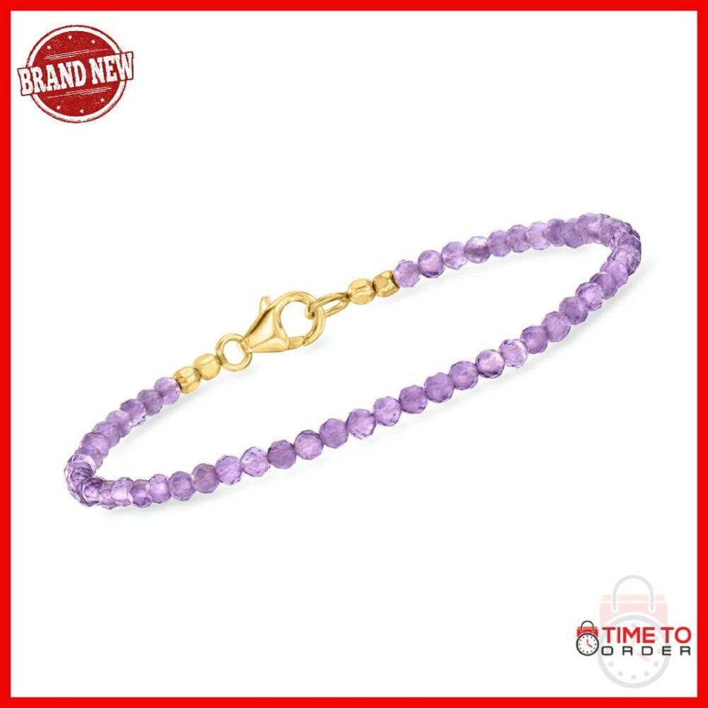 18kt Gold Over Sterling Silver Amethyst Charm Bracelet Lobster Clasp